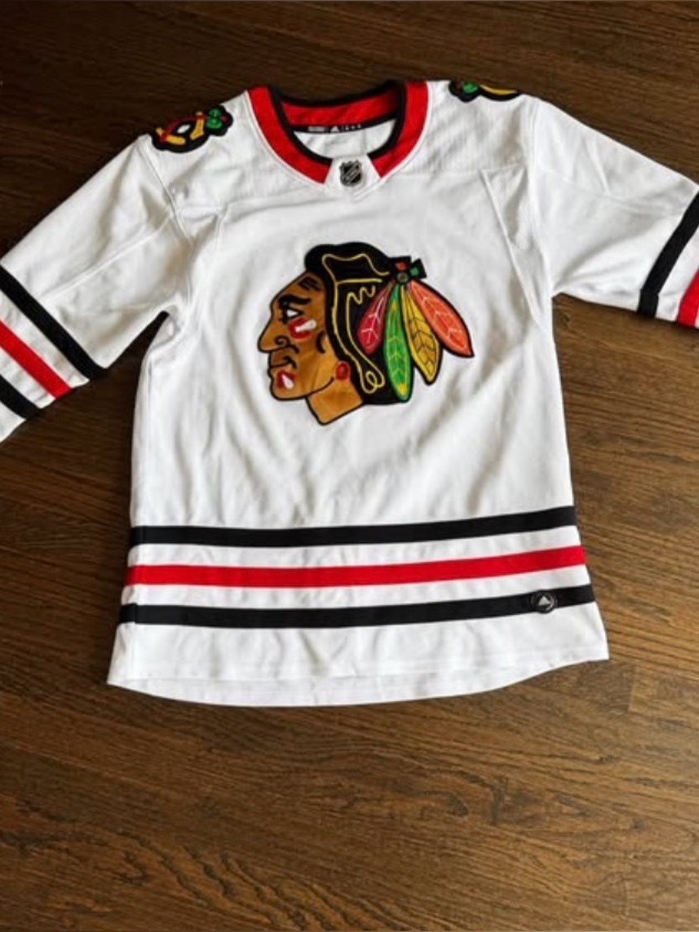 adidas White Chicago Blackhawks Adult Hockey Jersey with Red & Black Trim